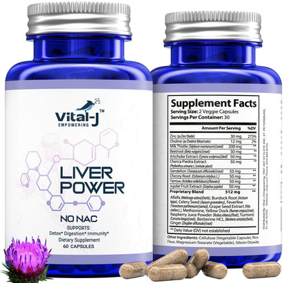 Vital-J 21-in-1 Liver Support Supplement – Detox, Repair & Digestion with Milk Thistle, Zinc, Beetroot (60 capsules)