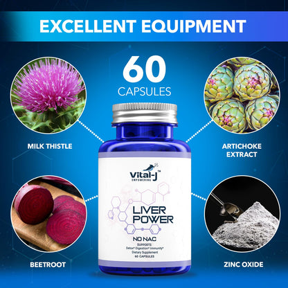 Vital-J 21-in-1 Liver Support Supplement – Detox, Repair & Digestion with Milk Thistle, Zinc, Beetroot (60 capsules)