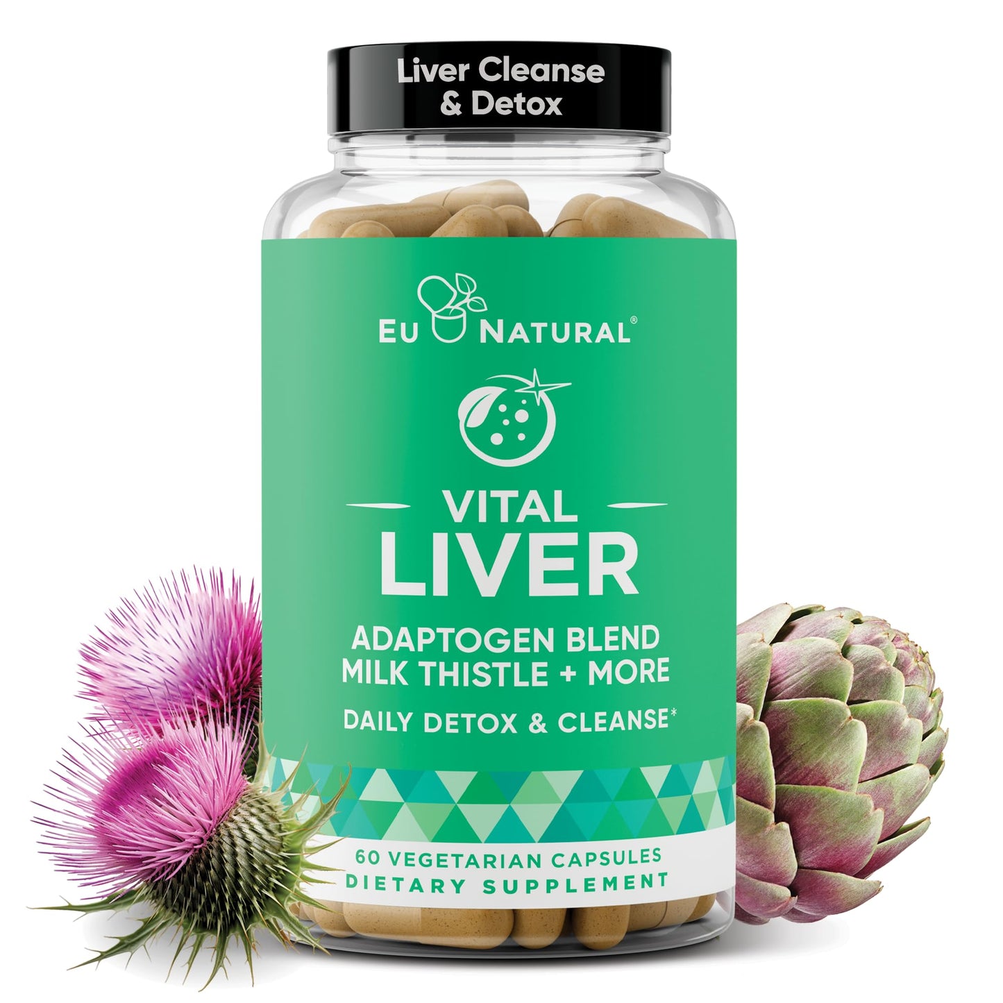 Vital Liver Cleanse Detox and Repair – 9-in-1 Liver Support (Milk Thistle, Artichoke, Turmeric) – 60 Vegetarian Soft Capsules