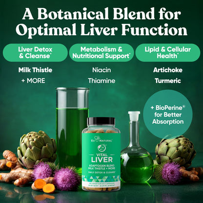 Vital Liver Cleanse Detox and Repair – 9-in-1 Liver Support (Milk Thistle, Artichoke, Turmeric) – 60 Vegetarian Soft Capsules