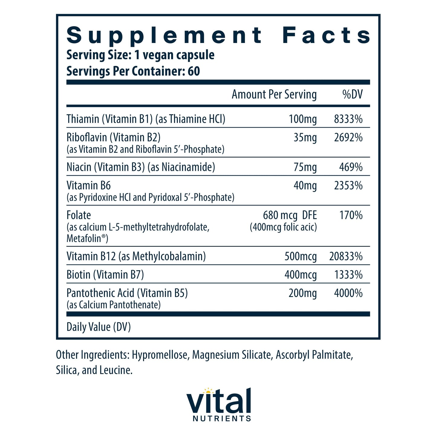 Vital Nutrients Vitamin B-Complex – Vegan Methylated B Vitamins | Energy, Metabolism & Heart Health