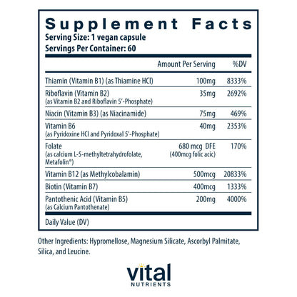 Vital Nutrients Vitamin B-Complex – Vegan Methylated B Vitamins | Energy, Metabolism & Heart Health