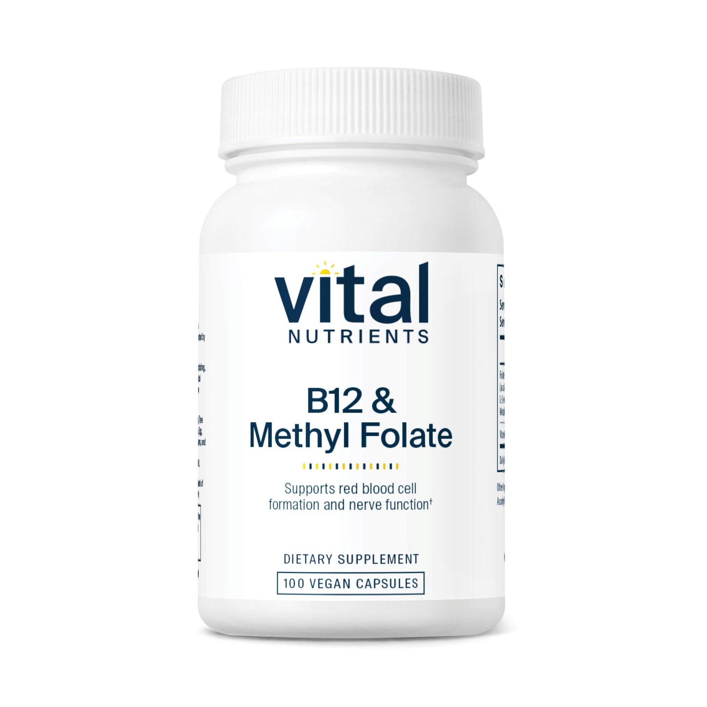 Vital Nutrients B12 & Methyl Folate – Vegan 5-MTHF + B12 | 100 Capsules