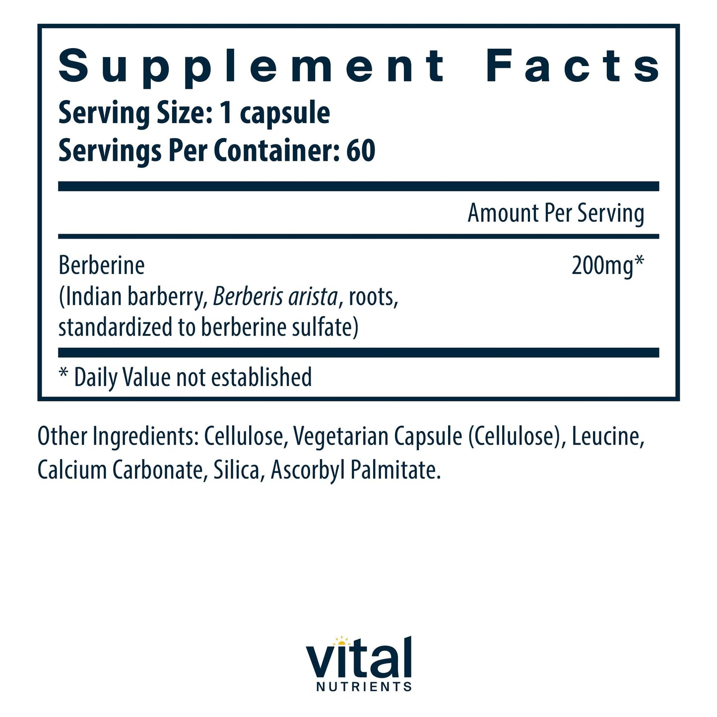 Vital Nutrients Berberine | Supports Healthy Bowel Function and Normal Triglyceride Levels | Vegan Supplement | Gluten, Dairy and Soy Free | 200 mg | 60 Capsules
