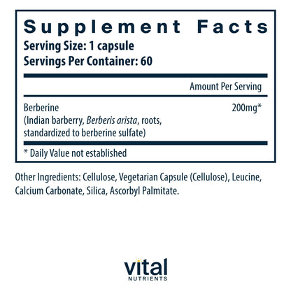 Vital Nutrients Berberine | Supports Healthy Bowel Function and Normal Triglyceride Levels | Vegan Supplement | Gluten, Dairy and Soy Free | 200 mg | 60 Capsules