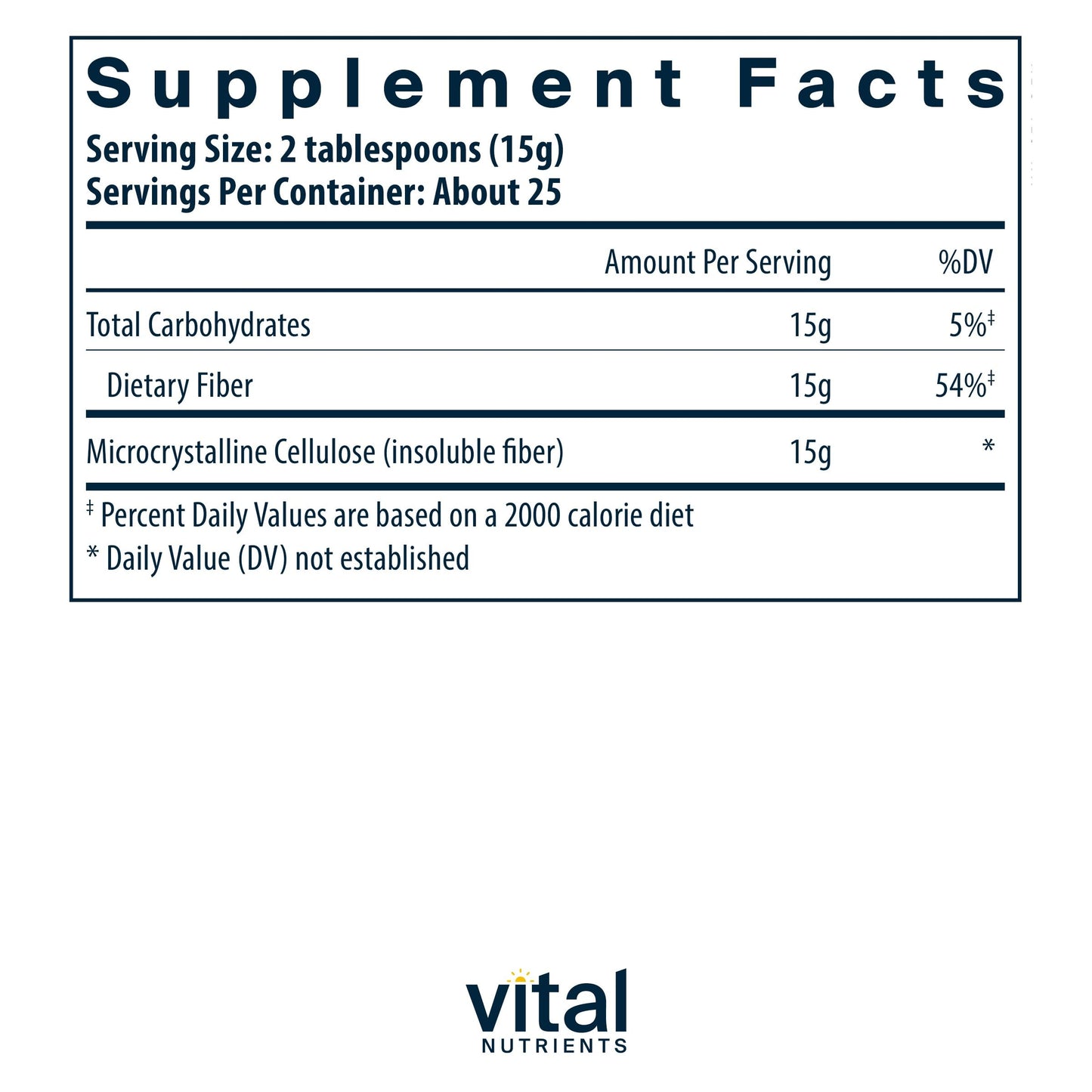 Vital Nutrients Cellulose Fiber Powder - 375g Insoluble Fiber | Gluten Free | Non-GMO | 60 Capsules