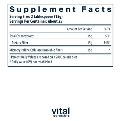 Vital Nutrients Cellulose Fiber Powder - 375g Insoluble Fiber | Gluten Free | Non-GMO | 60 Capsules