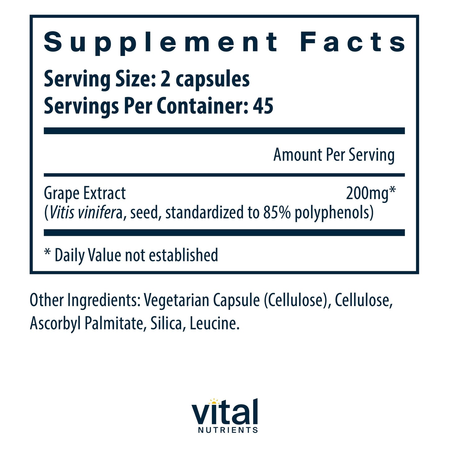 Vital Nutrients Grape Seed Extract 100mg | Antioxidant Support for Circulation & Veins | 90 Capsules