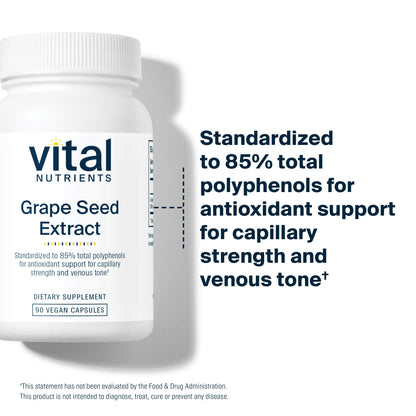Vital Nutrients Grape Seed Extract 100mg | Antioxidant Support for Circulation & Veins | 90 Capsules