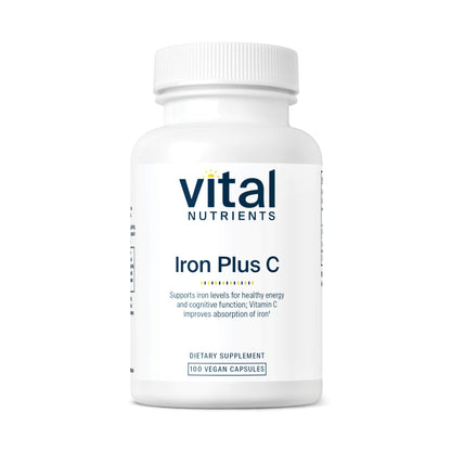 Vital Nutrients Iron Plus C - Vegan Iron Supplement with 20 mg Iron + 200 mg Vitamin C | Gluten Free, Non-GMO | 100 Capsules