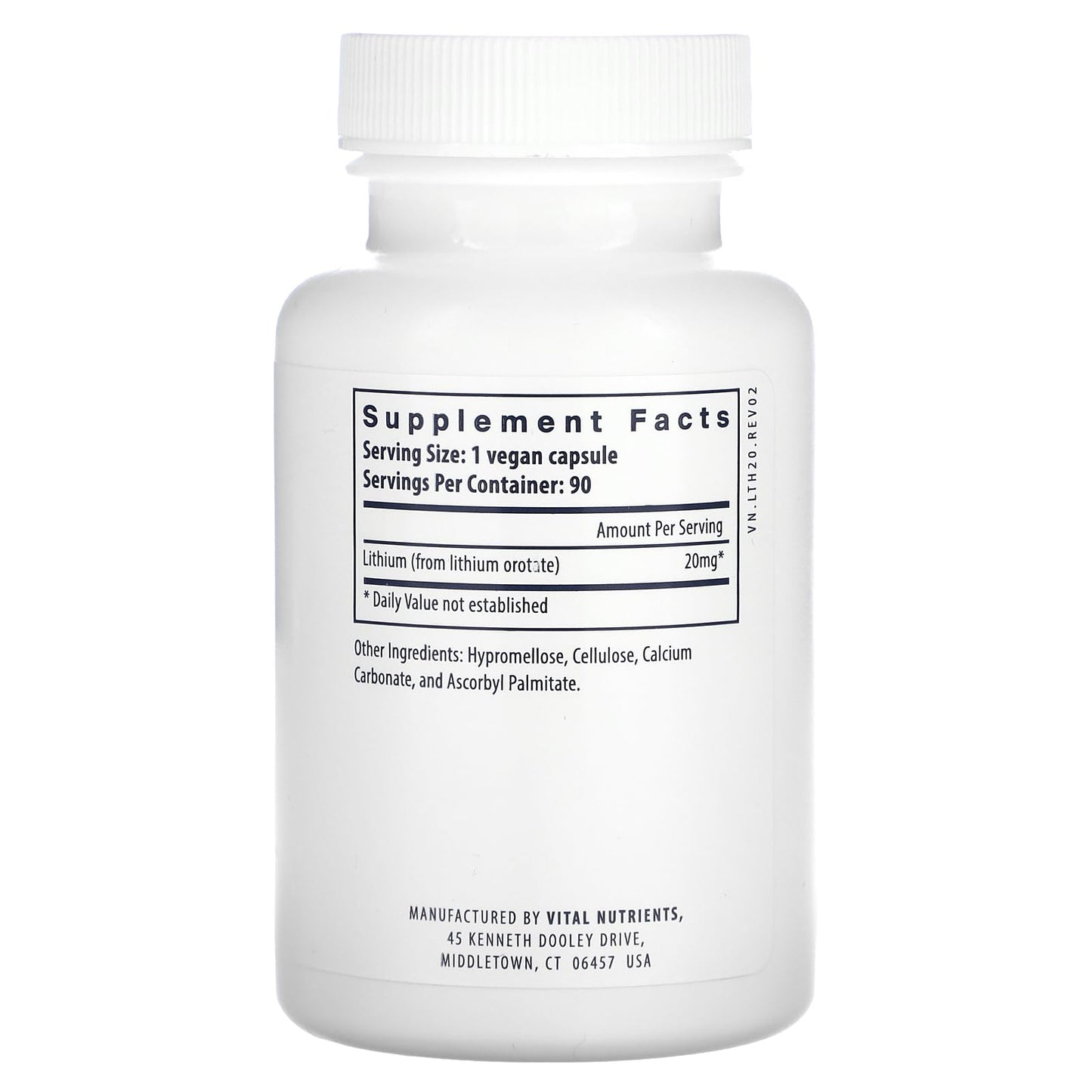 Vital Nutrients Lithium Orotate | Vegan Lithium Supplements for Memory, State of Mind, and Behavioral Health* | 20mg | Gluten, Dairy, Soy Free | 90 Capsules