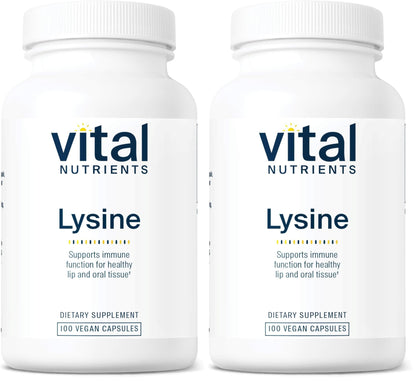 Vital Nutrients Lysine | Immune Support & Lip/Oral Tissue Health | 100 Capsules (Pack of 2)