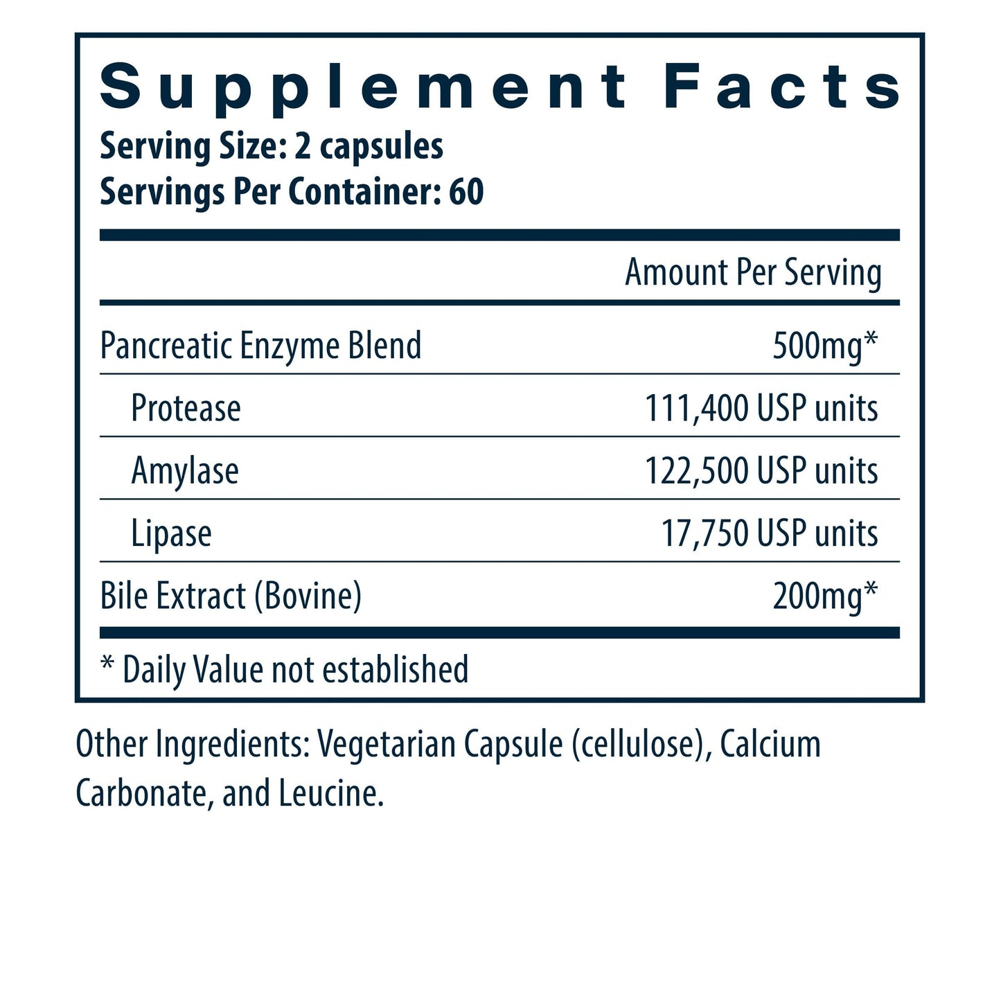 Vital Nutrients Pancreatin & Ox Bile Extract 500mg | Digestive Enzymes for Protein, Fat & Carbs | Gluten Free | 120 Capsules