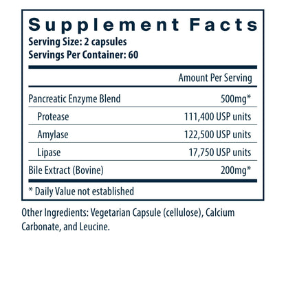 Vital Nutrients Pancreatin & Ox Bile Extract 500mg | Digestive Enzymes for Protein, Fat & Carbs | Gluten Free | 120 Capsules