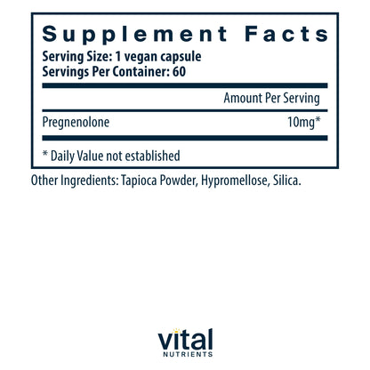 Vital Nutrients Pregnenolone 10 mg – Mood, Memory & Immune Support (60 Veg Caps x2)