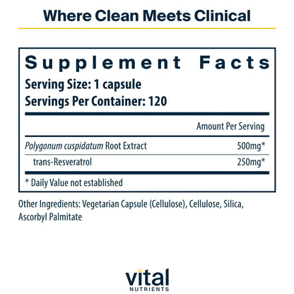 Vital Nutrients Resveratrol | Ultra High Potency Trans-Resveratrol 250 mg | Vegan, Non-GMO | 120 Capsules BritishVita | Premium UK Vitamins & Wellness Supplements