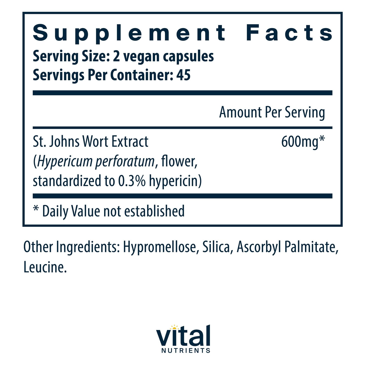 Vital Nutrients St John's Wort 600mg | Vegan St John's Wort Supplement for Overall Well-Being and Healthy Outlook | Potent 3% Hypericin | Gluten, Dairy, Soy Free | Non-GMO | 90 Capsules