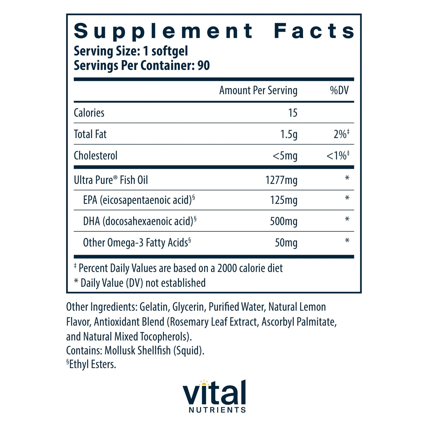 Vital Nutrients Ultra Pure Fish Oil 675 | High DHA Omega-3 (90 Softgels, Lemon)