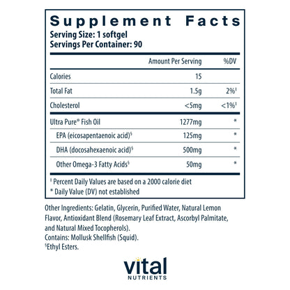 Vital Nutrients Ultra Pure Fish Oil 675 | High DHA Omega-3 (90 Softgels, Lemon)