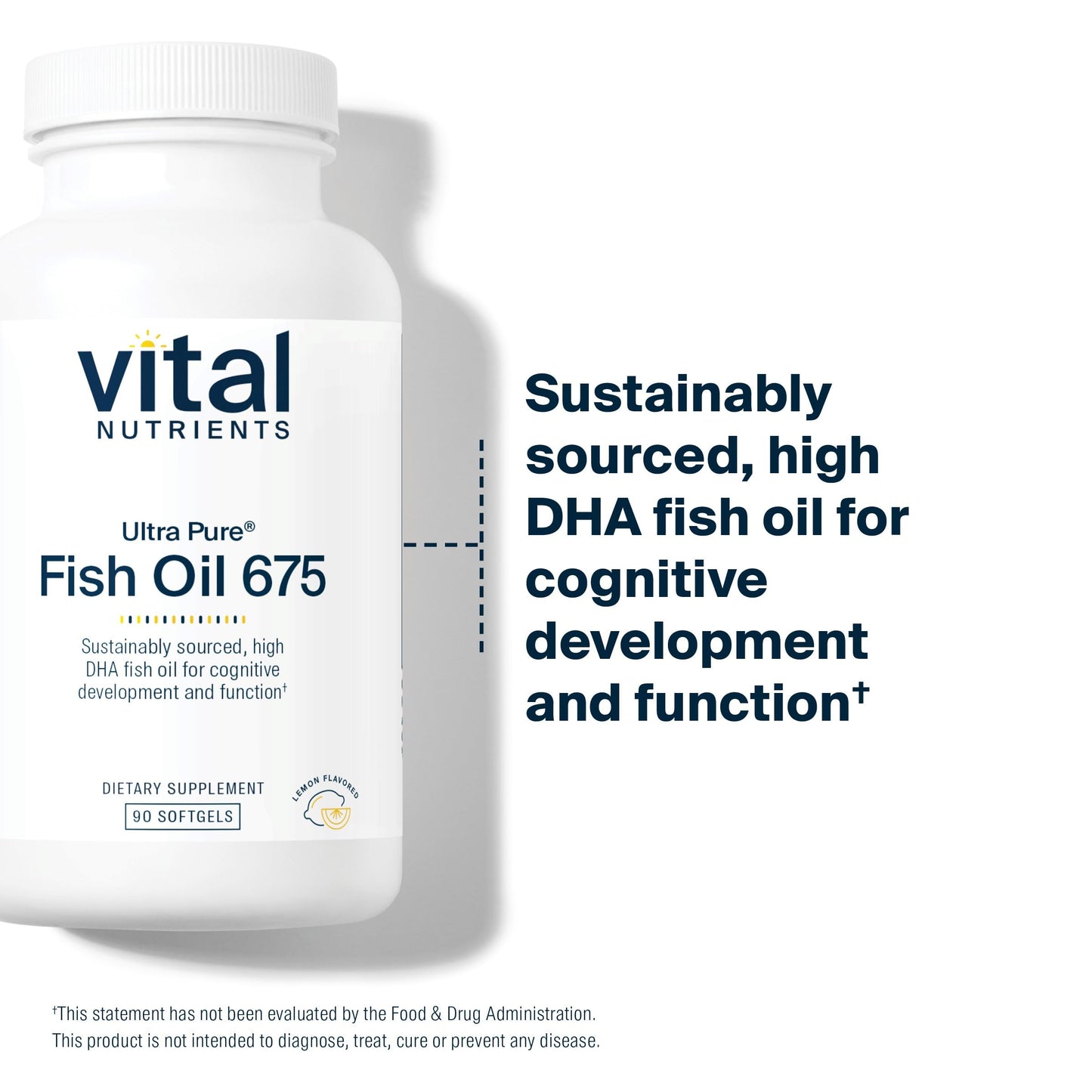 Vital Nutrients Ultra Pure Fish Oil 675 | High DHA Omega-3 (90 Softgels, Lemon)