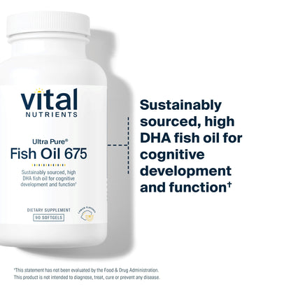 Vital Nutrients Ultra Pure Fish Oil 675 | High DHA Omega-3 (90 Softgels, Lemon)