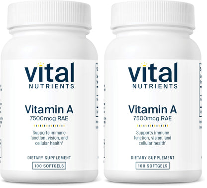 Vital Nutrients Vitamin A 7500mcg RAE – Immune, Vision & Skin Support | Non-GMO | Pack of 2