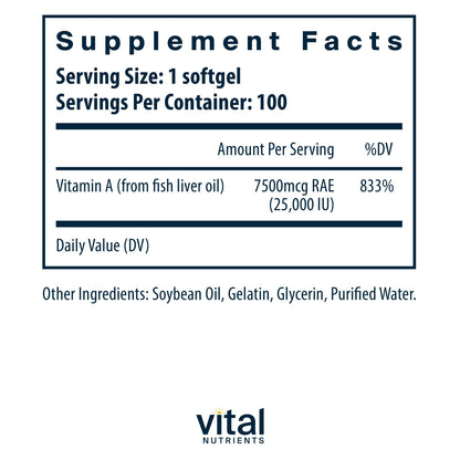 Vital Nutrients Vitamin A 7500mcg RAE – Immune, Vision & Skin Support | Non-GMO | Pack of 2