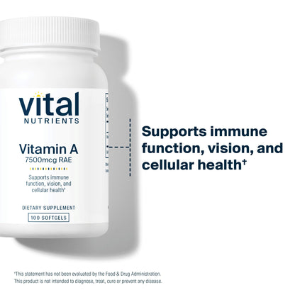 Vital Nutrients Vitamin A 7500mcg RAE – Immune, Vision & Skin Support | Non-GMO | Pack of 2