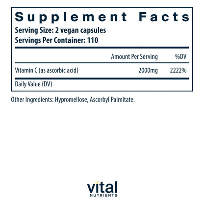 Vital Nutrients Vitamin C 1000mg | Pure Ascorbic Acid, Vegan Antioxidant for Immune Support & Iron Absorption | Gluten Free | Non-GMO | 220 Capsules BritishVita | Premium UK Vitamins & Wellness Supplements