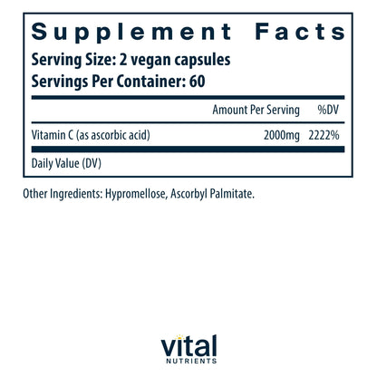 Vital Nutrients Vitamin C 1000mg | Vegan, Non-GMO Immune Support | 120 Capsules