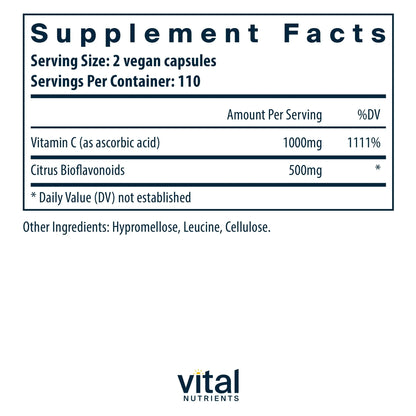 Vital Nutrients Vitamin C with Bioflavonoids | Vegan, Allergen-Free 1000mg Vitamin C + 500mg Citrus Bioflavonoids | 220 Capsules BritishVita | Premium UK Vitamins & Wellness Supplements