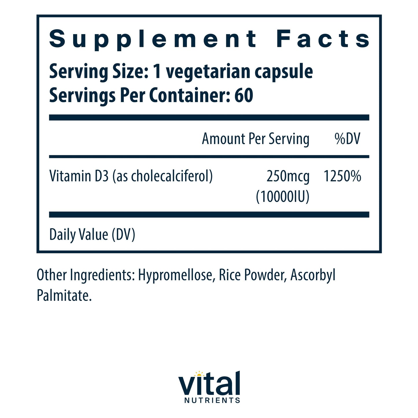 Vital Nutrients Vitamin D3 10000 IU – Immune & Bone Support, 60 Capsules