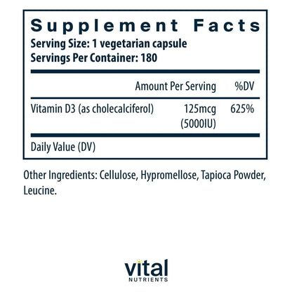 Vital Nutrients Vitamin D 5000 IU D3 Supplement – Supports Bones, Teeth & Immunity | Gluten, Dairy & Soy Free | 180 Capsules BritishVita | Premium UK Vitamins & Wellness Supplements