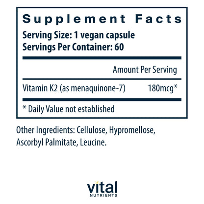 Vital Nutrients Vitamin K2-7 MK7 | Vegan, Non-GMO | 60 Capsules