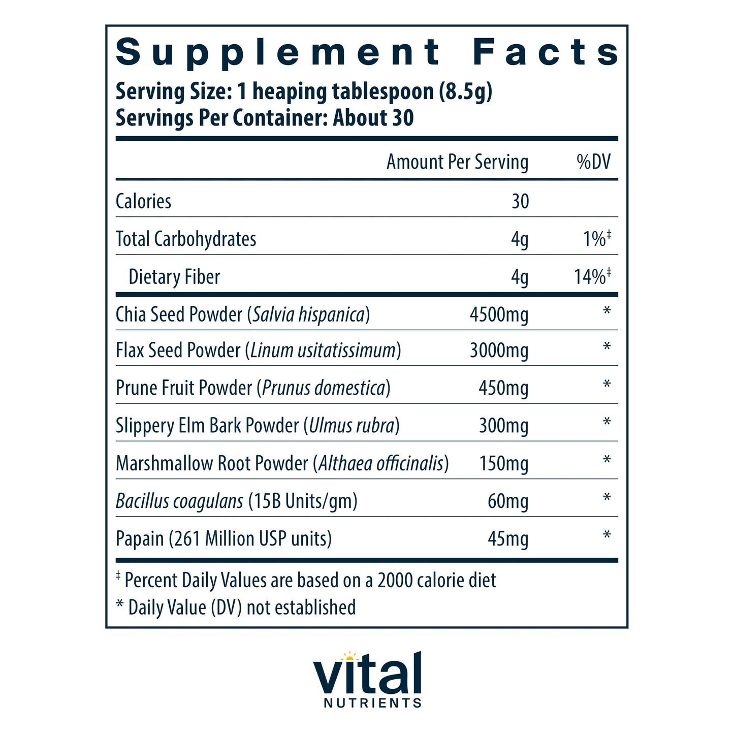 Vital Nutrients Whole Fiber Fusion Powder – Natural Dietary Fiber (Vegetarian) 261 g