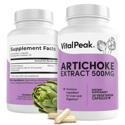Vital Peak Artichoke 500 mg - Liver Health & Digestive Support (30 Capsules)