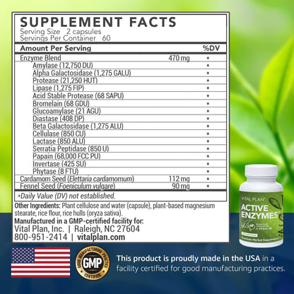Vital Plan Active Enzymes Supplement by Dr. Bill Rawls – Digestive Enzymes for Gut Health (120 Capsules)