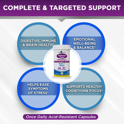 Vital Planet Intense Care Brain & Mood Probiotics – 65B CFU, 67 Strains, 30 Ct
