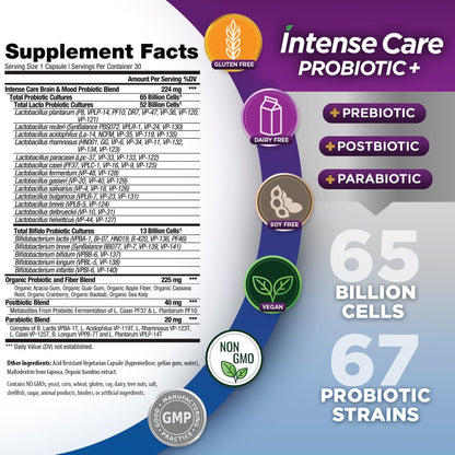 Vital Planet Intense Care Brain & Mood Probiotics – 65B CFU, 67 Strains, 30 Ct