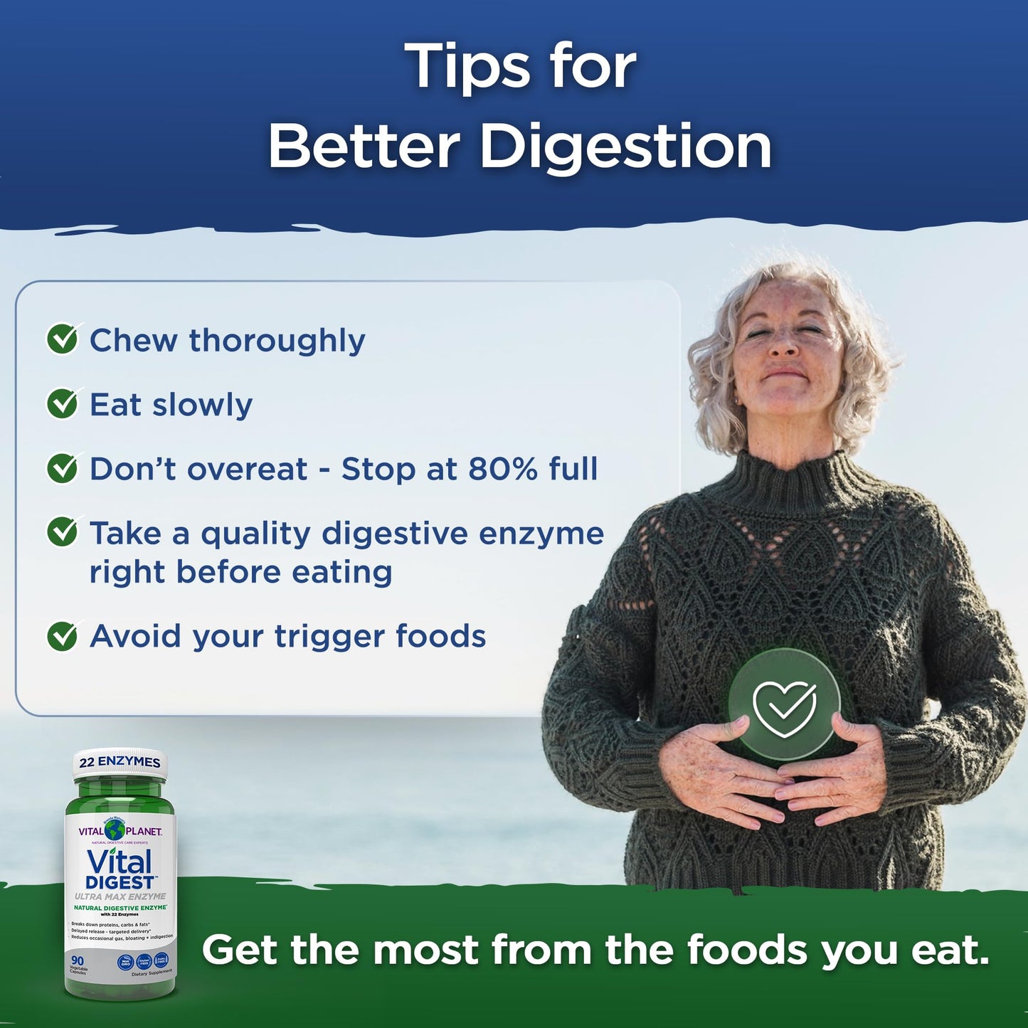 Vital Planet Vital Digest Natural Digestive Enzymes – Supports Protein, Fat & Carbohydrate Breakdown | 90 Capsules (Packaging May Vary)
