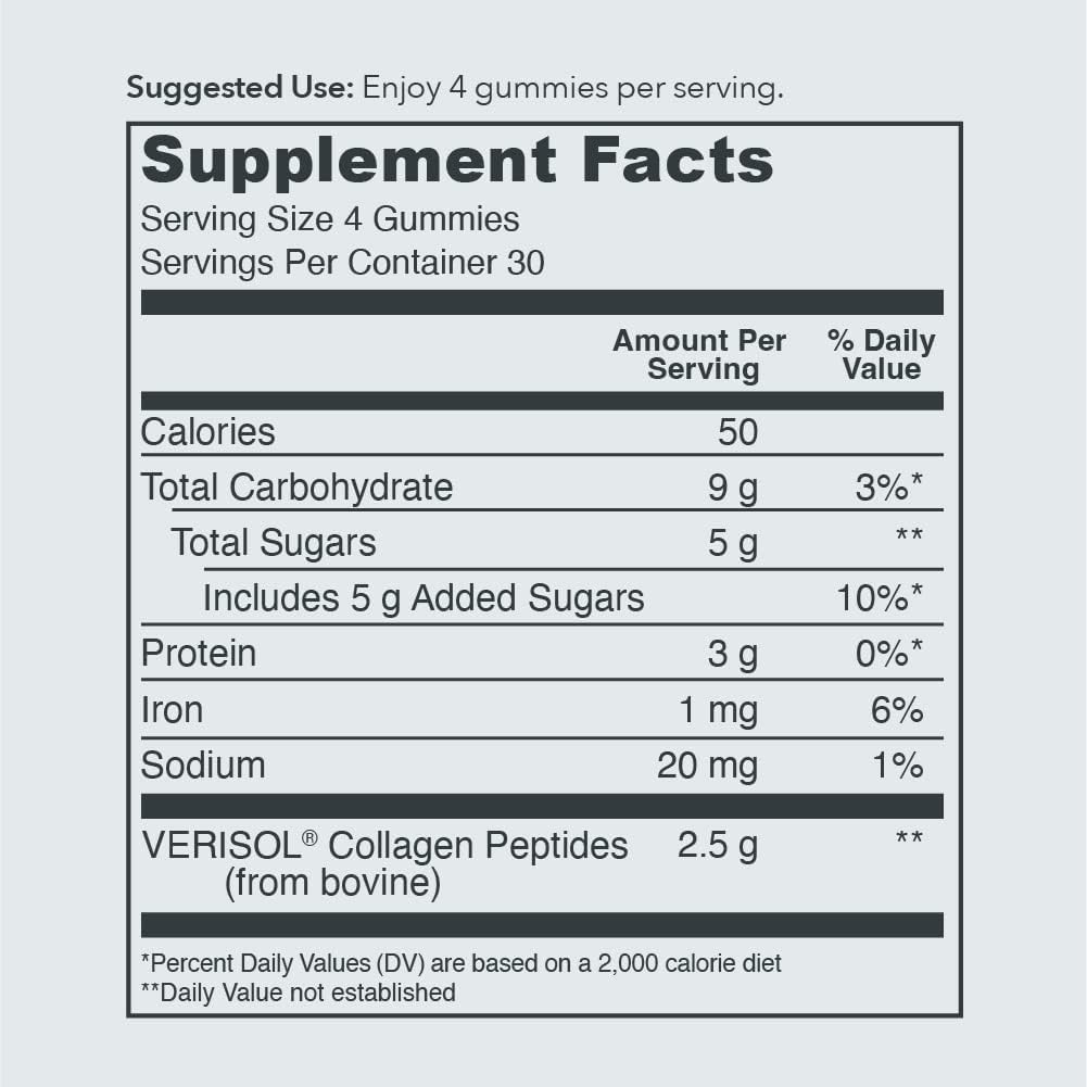 Vital Proteins Collagen Gummies – 2.5g VERISOL, Hair, Skin & Nails, Grape, 120 ct