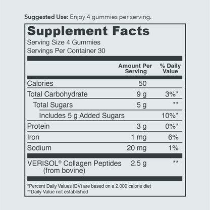 Vital Proteins Collagen Gummies – 2.5g VERISOL, Hair, Skin & Nails, Grape, 120 ct