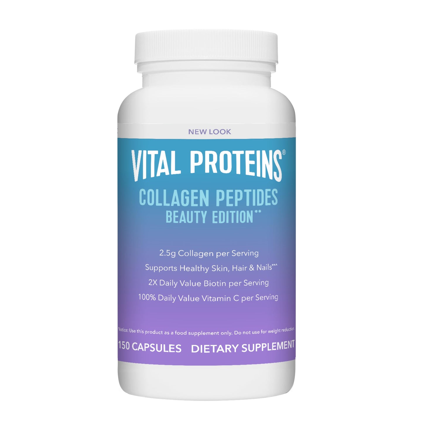 Vital Proteins Collagen Peptides Beauty Edition Capsules — 2.5g per Serving, Biotin & Vitamin C, 30 Servings