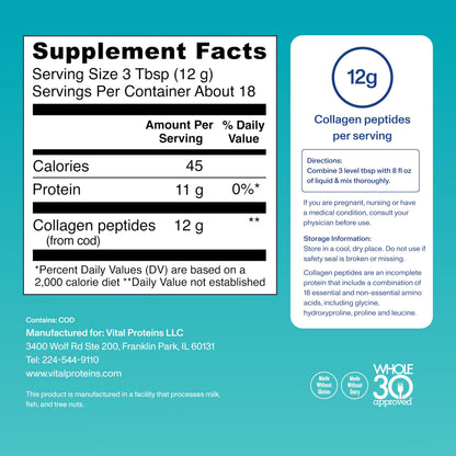 Vital Proteins Marine Collagen Peptides Powder – 12g Serving, 7.8 oz Canister