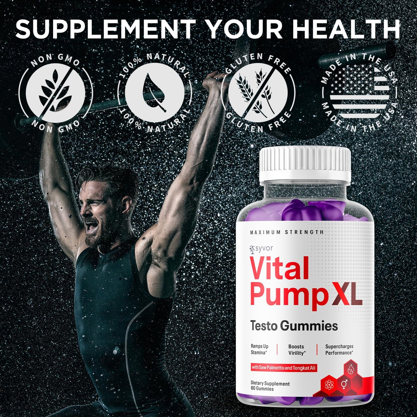Vital Pump XL Testo Gummies - Official Vital Pump XL Male Performance Gummies (60 Gummies) - All-Natural Formula