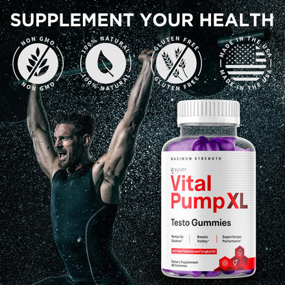Vital Pump XL Testo Gummies - Official Vital Pump XL Male Performance Gummies (60 Gummies) - All-Natural Formula
