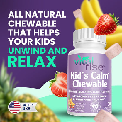 Vital Rise Kids Magnesium Chewables – Sugar-Free, Melatonin-Free Calm & Focus (30 Count)