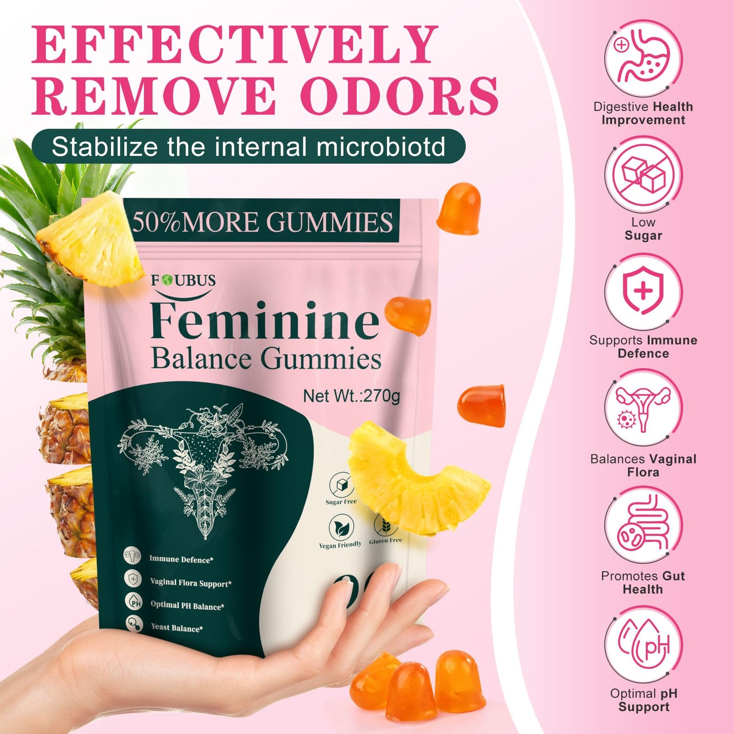 Vital Source Premium Feminine Balance Gummies - Vaginal Probiotic, pH & Immune Support, Pineapple