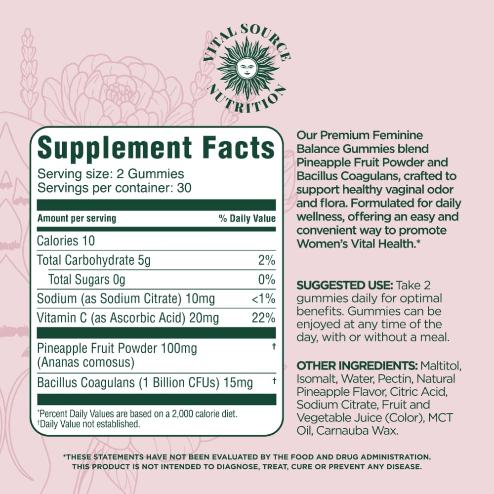 Vital Source Nutrition Premium Feminine Balance Gummies - Women's Health, Immune Support - Vegan & Gluten-Free (60 Gummies)