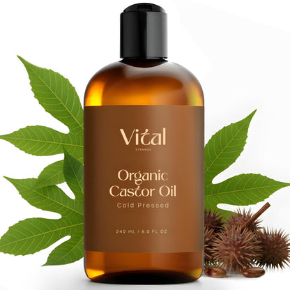 Vital Strands Castor Oil Organic & Cold Pressed – Hair & Skin Nourishment, Eyelash & Brow Serum – Hexane Free, Vegan, 8oz